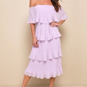 Gala Ready Lavender Off-the-Shoulder Ruffle Midi Dress